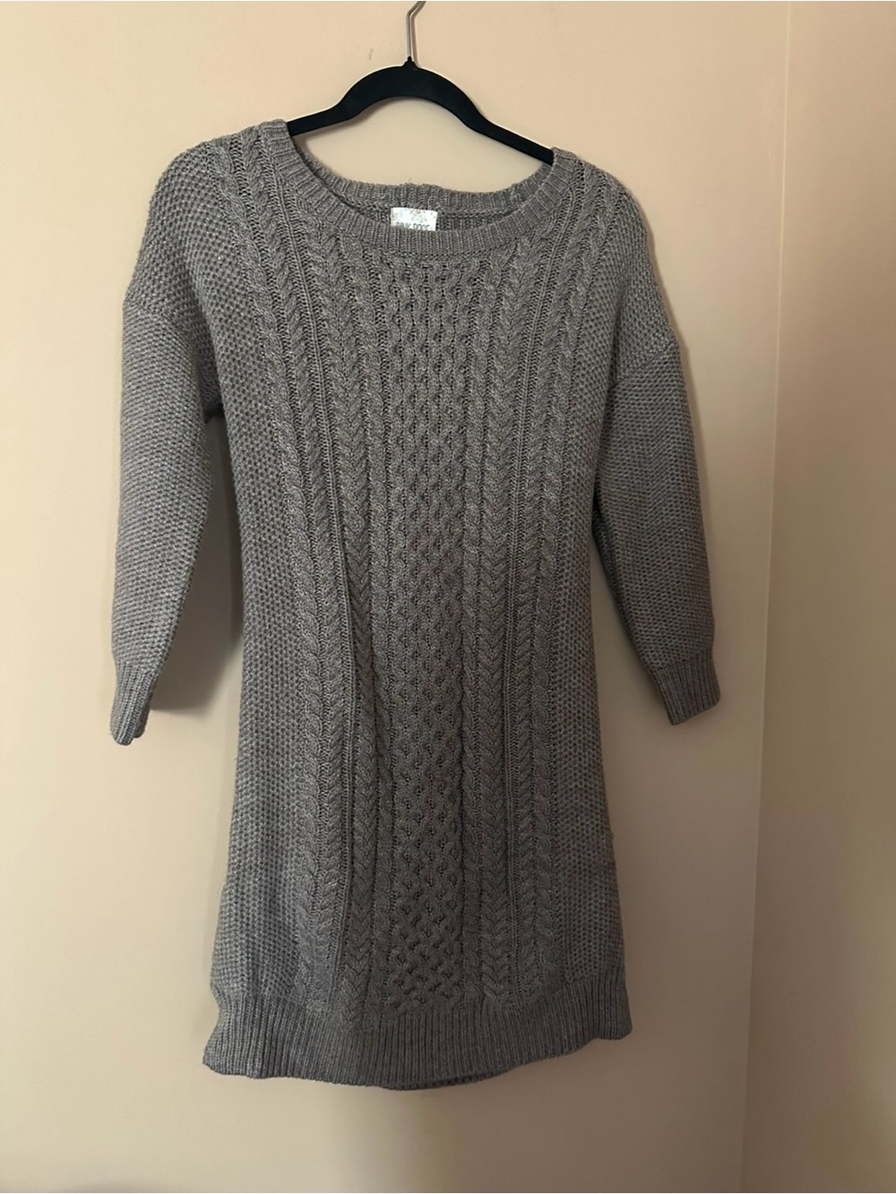 Pink Rose Heather Gray Cable Knit Crewneck Sweater Dress
